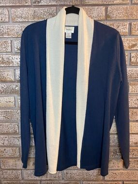 Neiman Marcus 100% cashmere colour block Blue & Cream Open Front Cardigan
